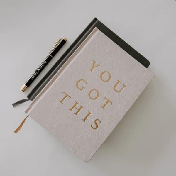 You Got This Gift Box - Motivational Essentials Set 14 Motivational journal with "YOU GOT THIS" in gold letters, paired with a black notebook and a pen
