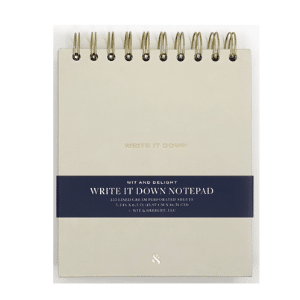 Wit & Delight Write It Down spiral notepad with cream cover and gold wire binding
